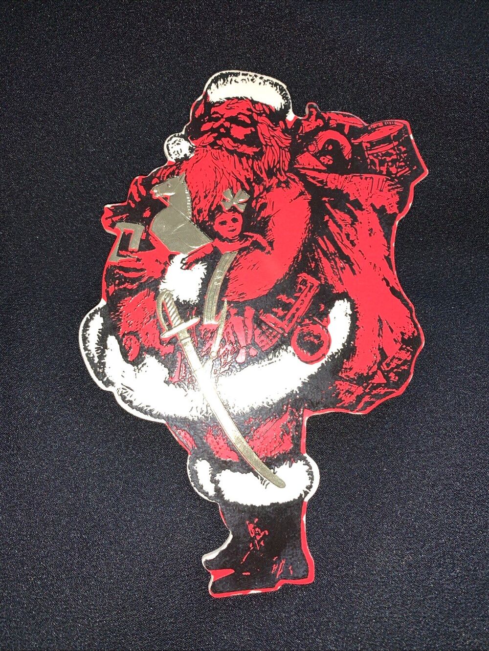 Vintage Christmas Hallmark Gift Trim Topper Diecut Foil Sticker Santa Toys NOS